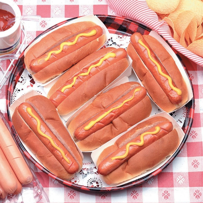 Platter of Beef Hot Dogs with Mustard Food Picture