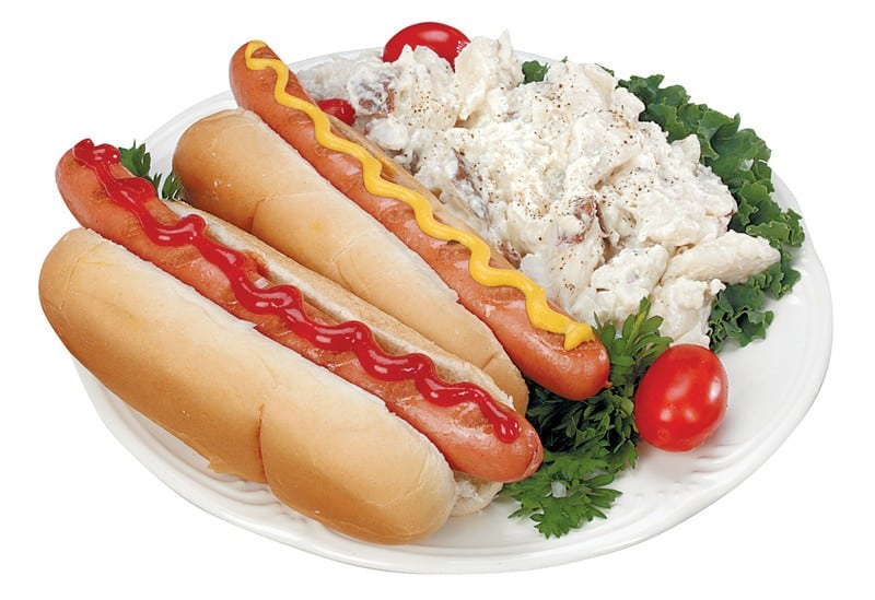 Fresh Beef Hot Dogs with Potato Salad Food Picture