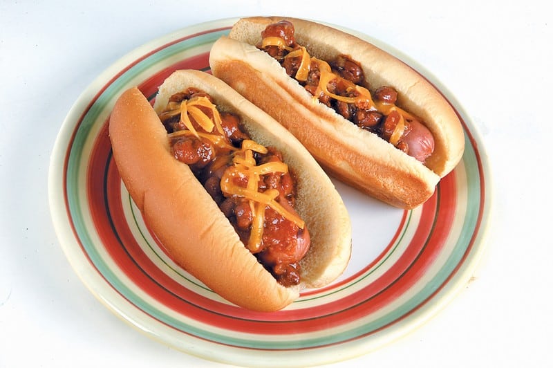 Fresh Chili Cheese Beef Hot Dogs Food Picture