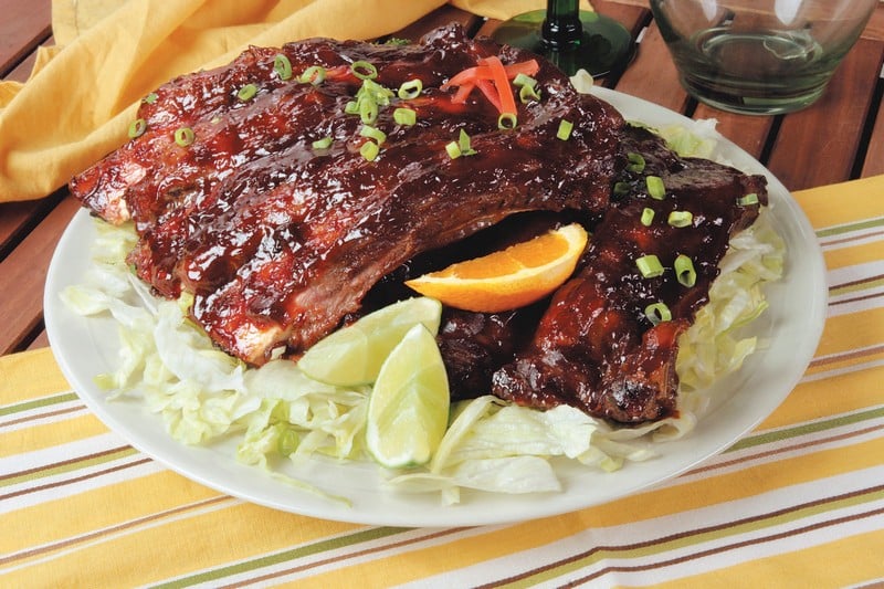 Bone-In Barbecue Ribs over Lettuce Food Picture