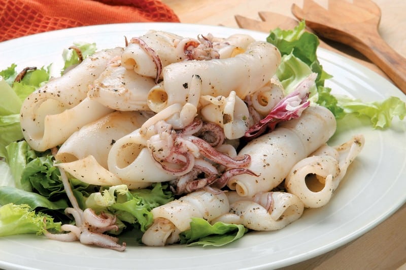 Calamari Salad on White Plate Food Picture