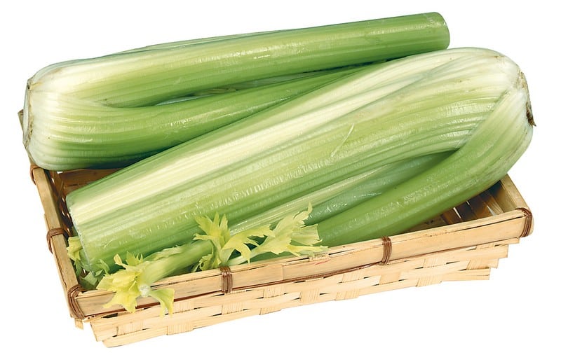 Celery Hearts in Wooden Basket Isolated Food Picture