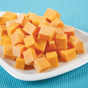 Cubed Cheddar Cheese on White Plate Food Picture