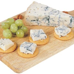 Gorgonzola Cheese on Crackers on Wooden Board Food Picture