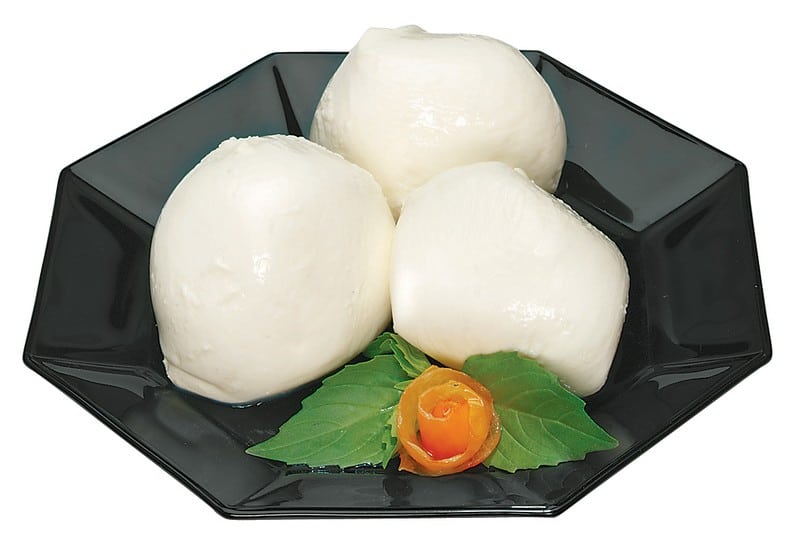 Mozzarella Cheese Balls with Garnish on Black Plate Food Picture