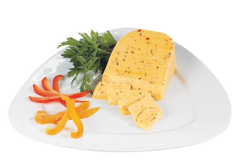 Pepper Cheese with Garnish on White Plate Food Picture
