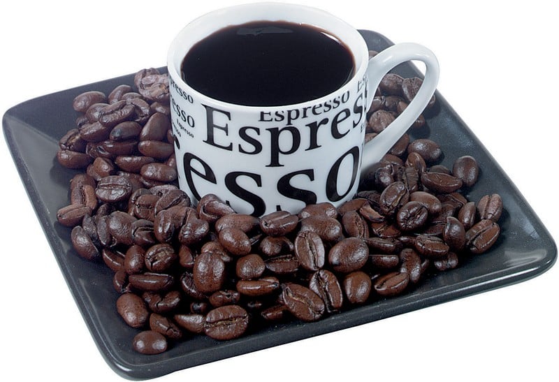 Cup of Espresso on a Plate with Beans Food Picture