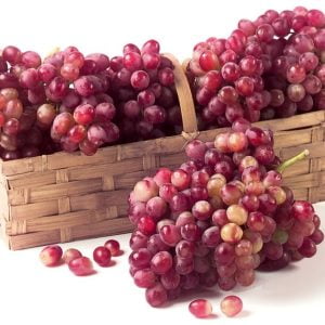 Basket of Red Grapes on White Background Food Picture