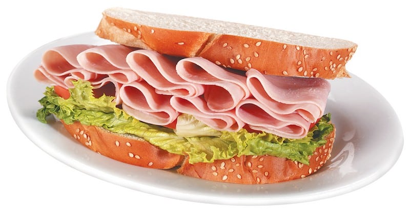 Boiled Ham Sandwich on White Plate Food Picture