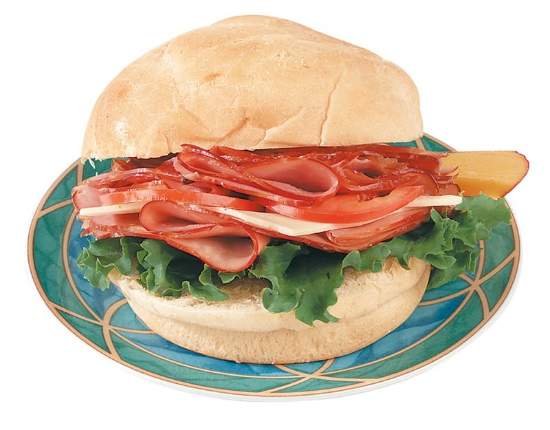 Ham Sandwich on Decorative Colored Plate Food Picture