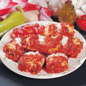 Lasagna Roll Ups on Black Tablecloth Food Picture