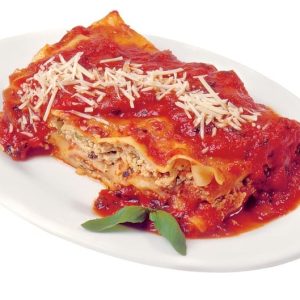 Lasagna with Garnish on White Plate Food Picture