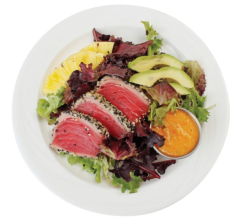 Seared tuna salad on white plate with white background Food Picture